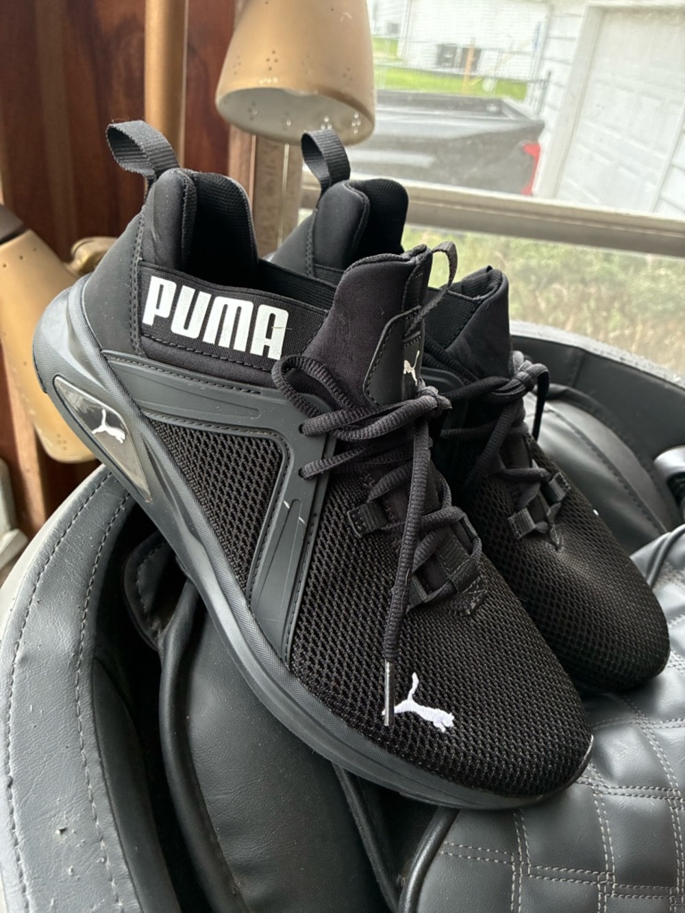 Puma Black Athletic Lace-Up Sneakers with White Branding